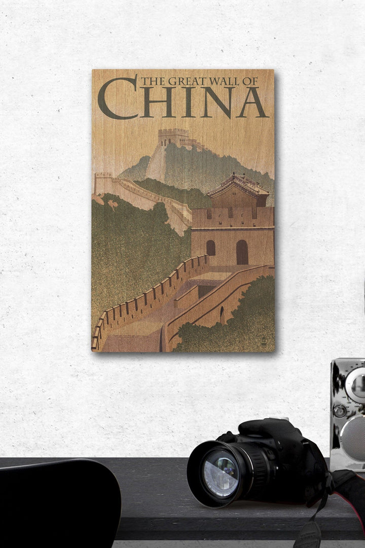 Great Wall of China, Lithograph Style, Lantern Press Artwork, Wood Signs and Postcards Wood Lantern Press 12 x 18 Wood Gallery Print 
