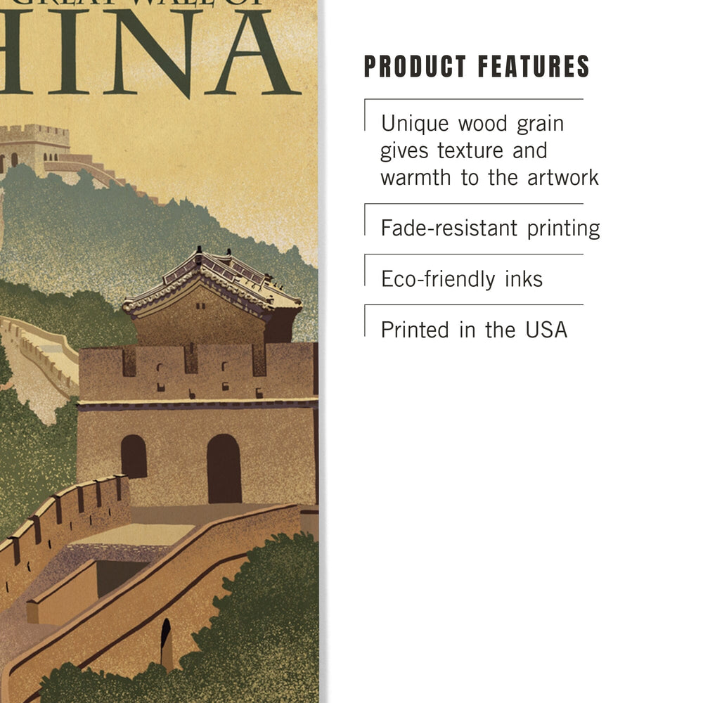 Great Wall of China, Lithograph Style, Lantern Press Artwork, Wood Signs and Postcards Wood Lantern Press 