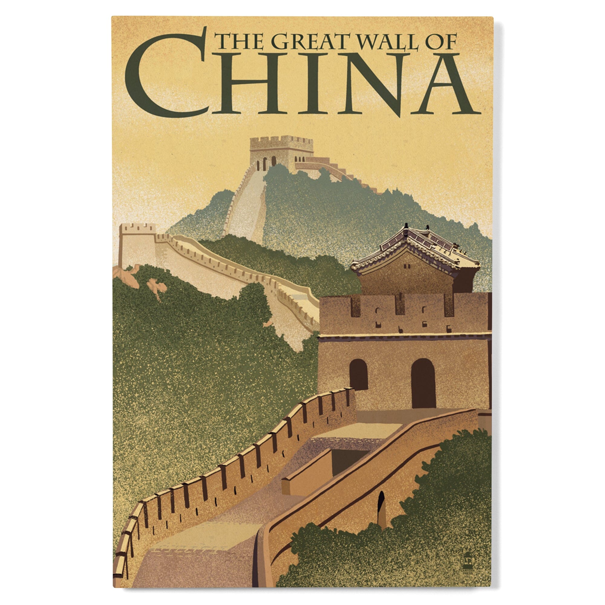 Great Wall of China, Lithograph Style, Lantern Press Artwork