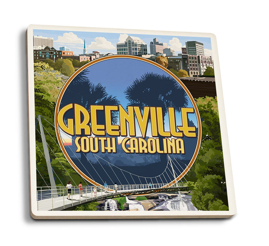 Greenville, South Carolina, Montage, Lantern Press Poster, Coaster Set Coasters Lantern Press 
