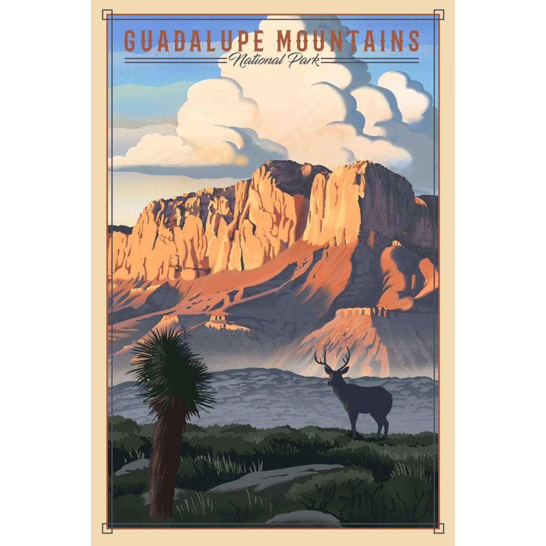 Guadalupe Mountains National Park, Texas, Lithograph National Park Series, Lantern Press Artwork, Towels and Aprons Kitchen Lantern Press 