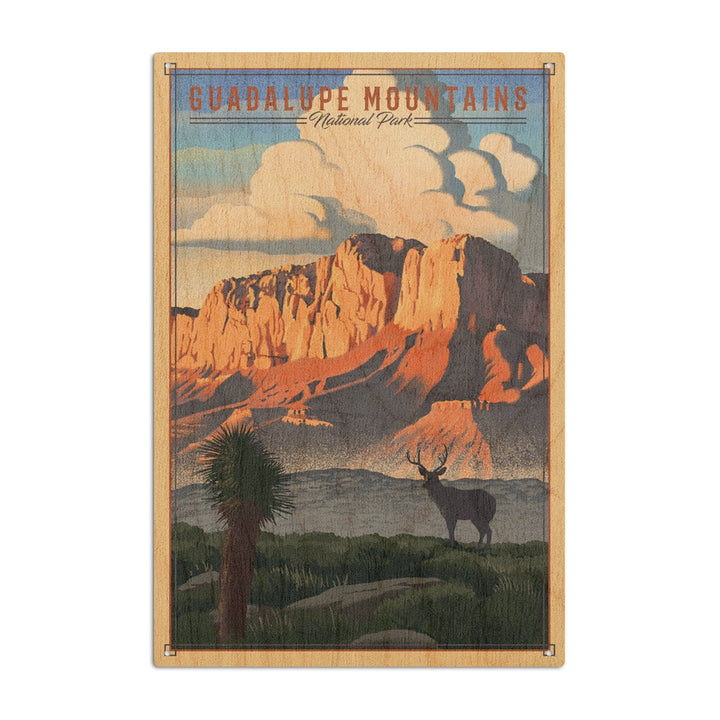 Guadalupe Mountains National Park, Texas, Lithograph National Park Series, Lantern Press Artwork, Wood Signs and Postcards Wood Lantern Press 10 x 15 Wood Sign 