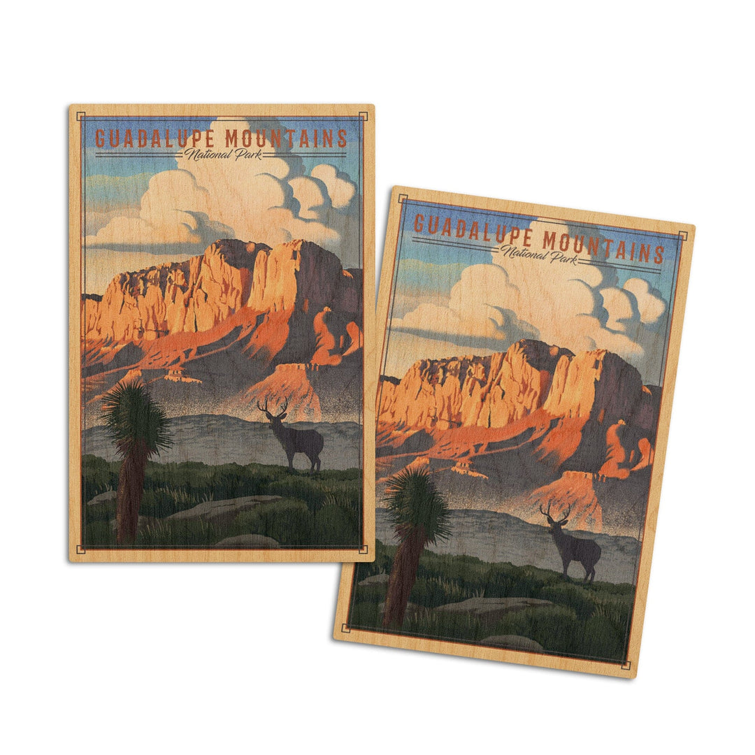 Guadalupe Mountains National Park, Texas, Lithograph National Park Series, Lantern Press Artwork, Wood Signs and Postcards Wood Lantern Press 4x6 Wood Postcard Set 