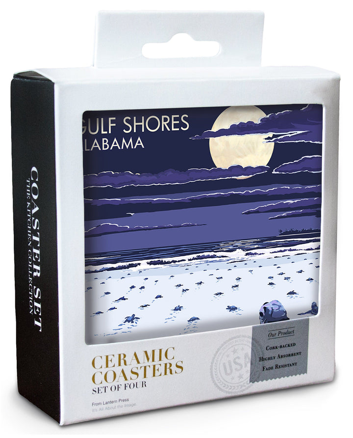 Gulf Shores, Alabama, Sea Turtles, Lantern Press Artwork, Coaster Set Coasters Lantern Press 