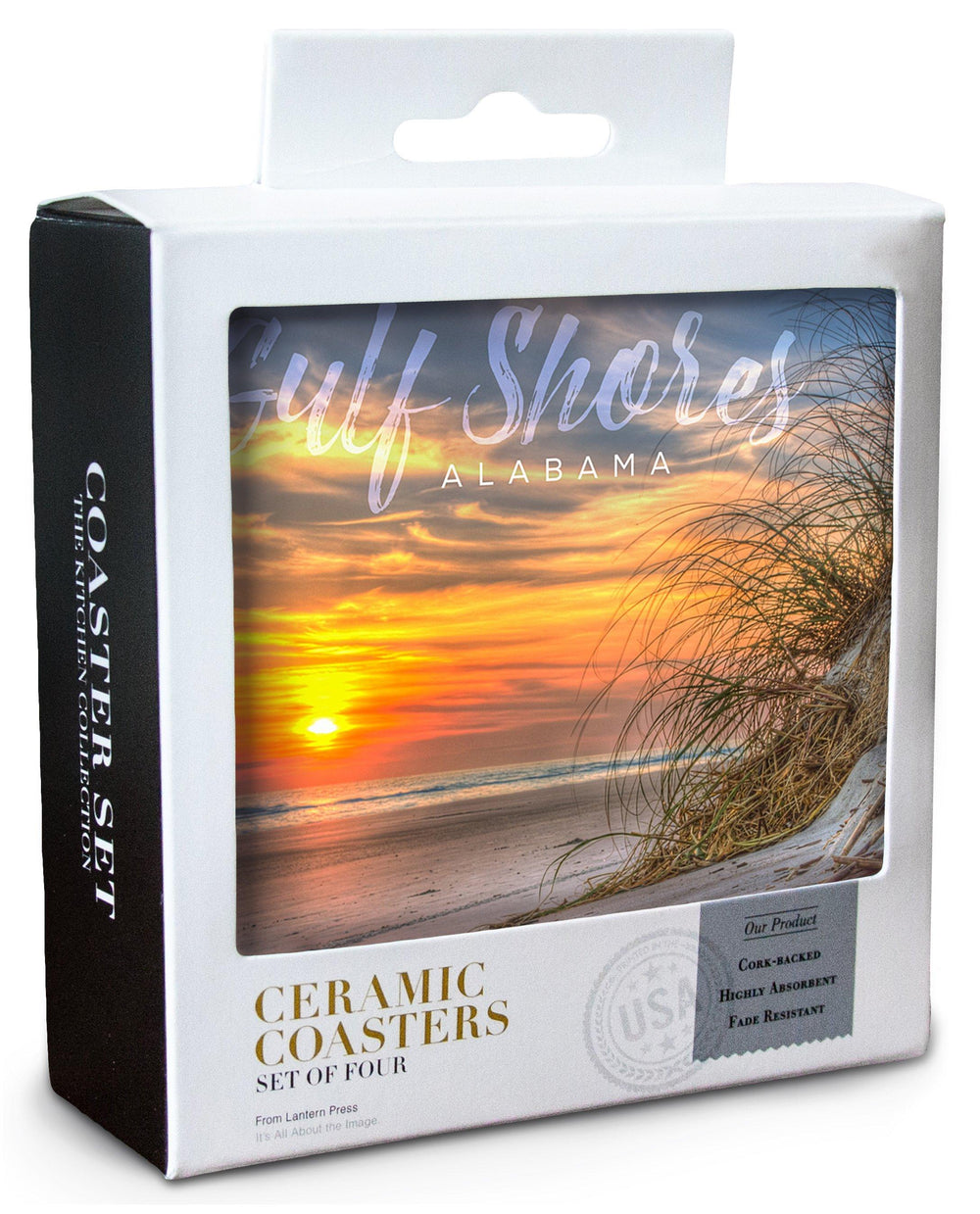 Gulf Shores, Alabama, Sunset on Beach, Lantern Press Photography, Coaster Set Coasters Lantern Press 