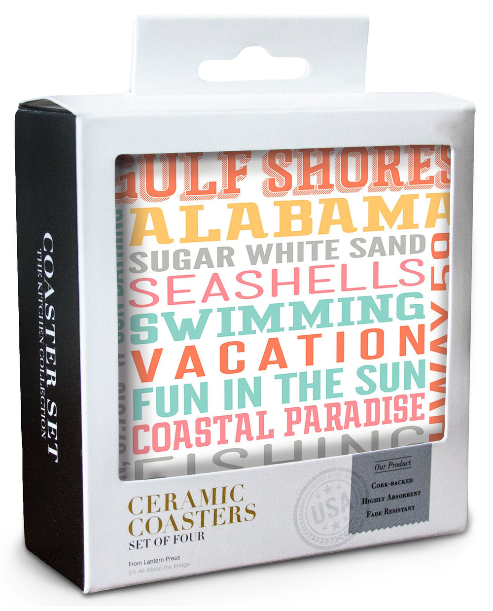 Gulf Shores, Alabama, Typography, Lantern Press Artwork, Coaster Set Coasters Lantern Press 
