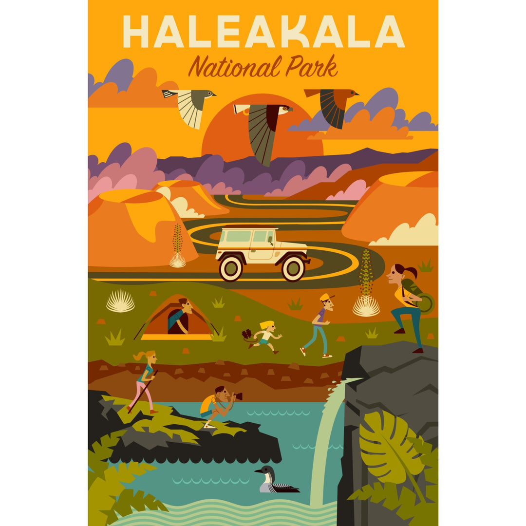 Haleakala National Park, Hawaii, Geometric National Park Series, Lantern Press Artwork, Stretched Canvas - Lantern Press