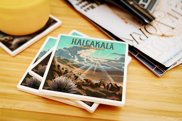 Haleakala National Park, Lithograph National Park Series, Lantern Press Artwork, Coaster Set Coasters Lantern Press 