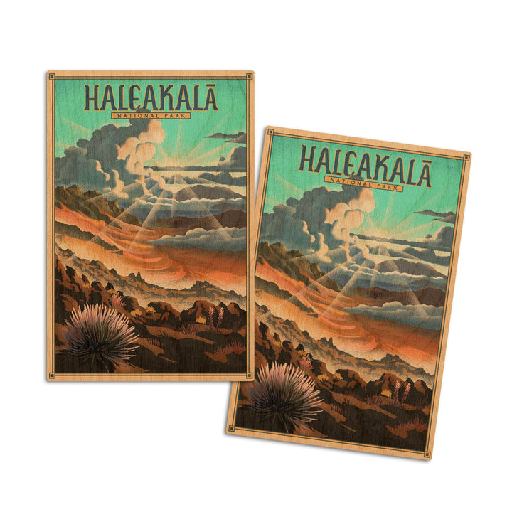 Haleakala National Park, Lithograph National Park Series, Lantern Press Artwork, Wood Signs and Postcards Wood Lantern Press 4x6 Wood Postcard Set 