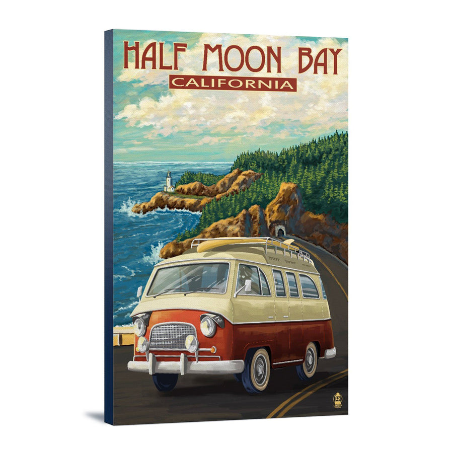 Half Moon Bay, California, Camper Van, Lantern Press Artwork, Stretched Canvas Canvas Lantern Press 