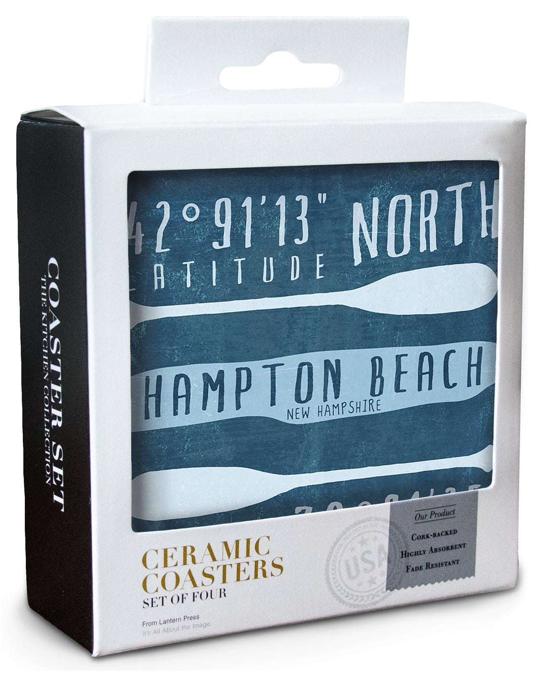 Hampton Beach, New Hampshire, Beach Essentials, Latitude & Longitude, Lantern Press Artwork, Coaster Set Coasters Lantern Press 