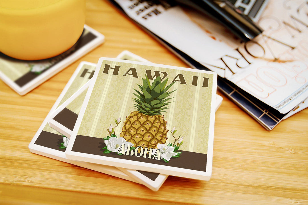 Hawaii, Aloha, Colonial Pineapple, Lantern Press Artwork, Coaster Set Coasters Lantern Press 