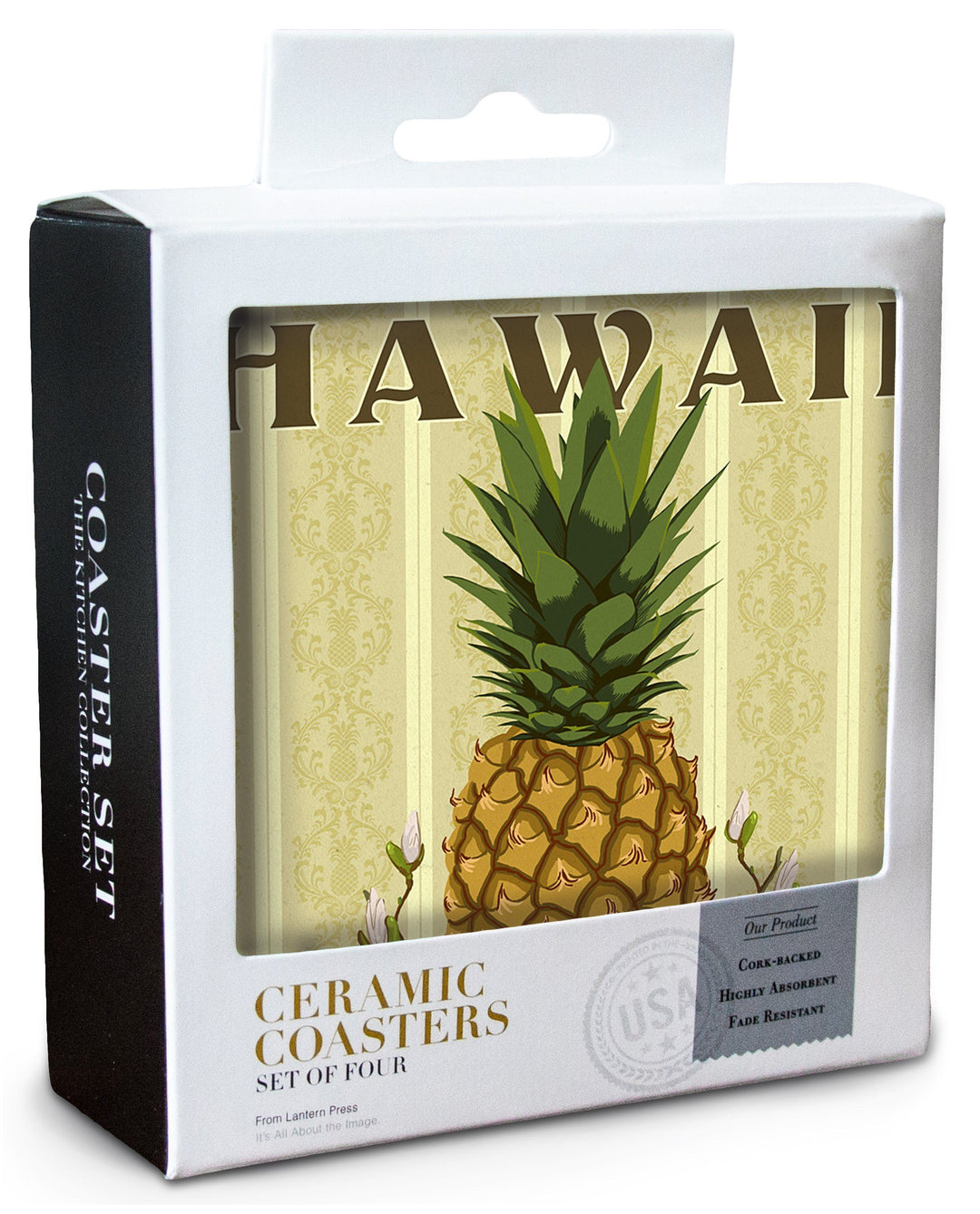 Hawaii, Aloha, Colonial Pineapple, Lantern Press Artwork, Coaster Set Coasters Lantern Press 