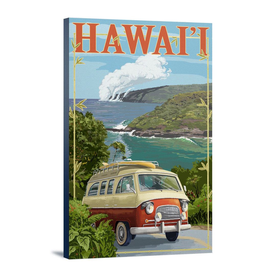 Hawaii, Camper Van, Lantern Press Artwork, Stretched Canvas Canvas Lantern Press 16x24 Stretched Canvas 