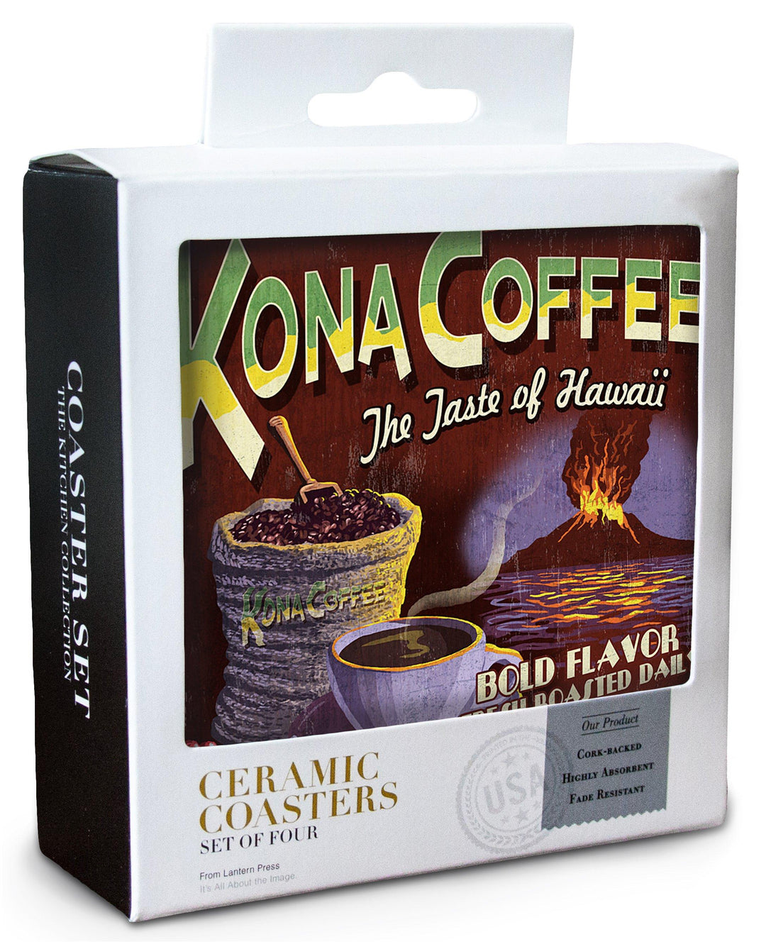 Hawaii, Kona Coffee Vintage Sign, Lantern Press Artwork, Coaster Set Coasters Lantern Press 
