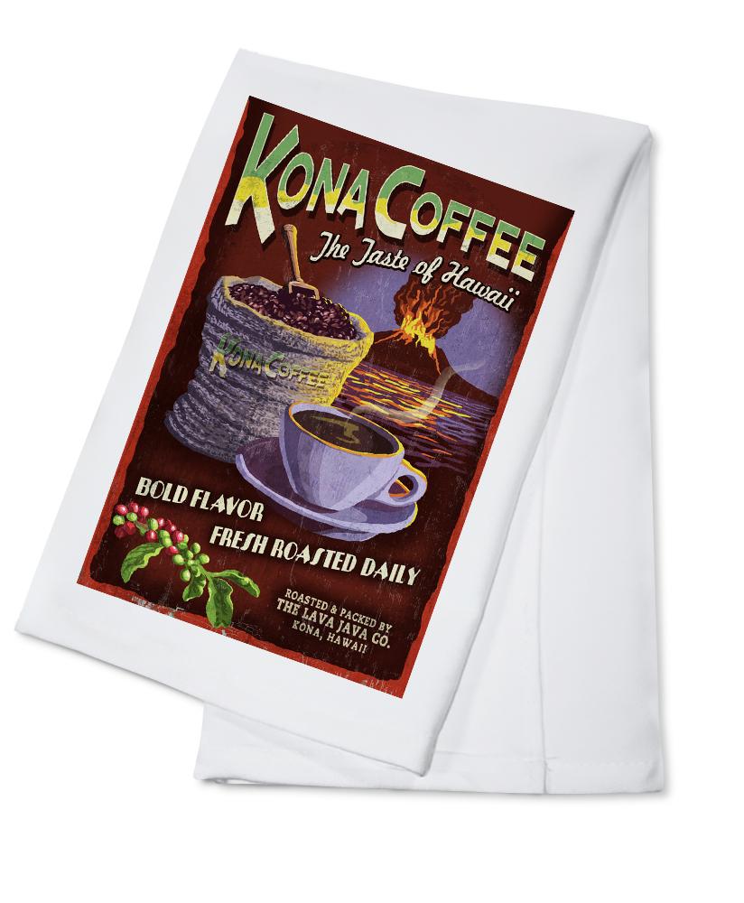 Hawaii, Kona Coffee Vintage Sign, Lantern Press Artwork, Towels and Aprons Kitchen Lantern Press Cotton Towel 