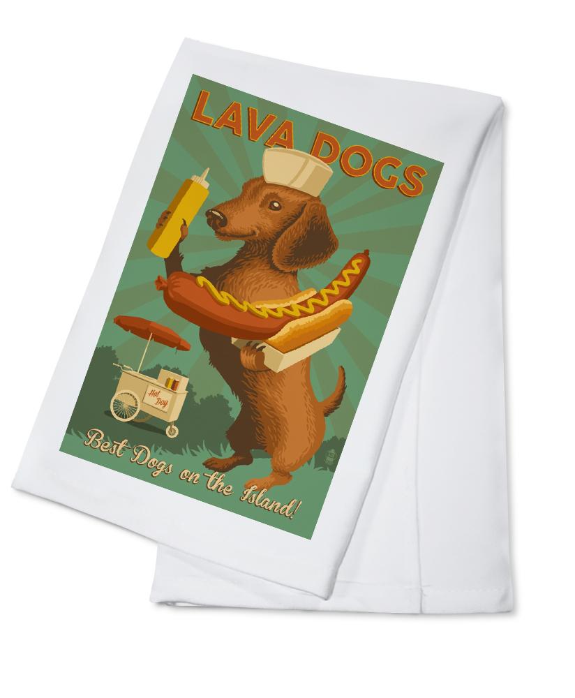 Hawaii, Lava Hot Dogs, Best Dogs on the Island, Dachshund, Retro Hotdog Ad, Lantern Press, Towels and Aprons Kitchen Lantern Press Cotton Towel 