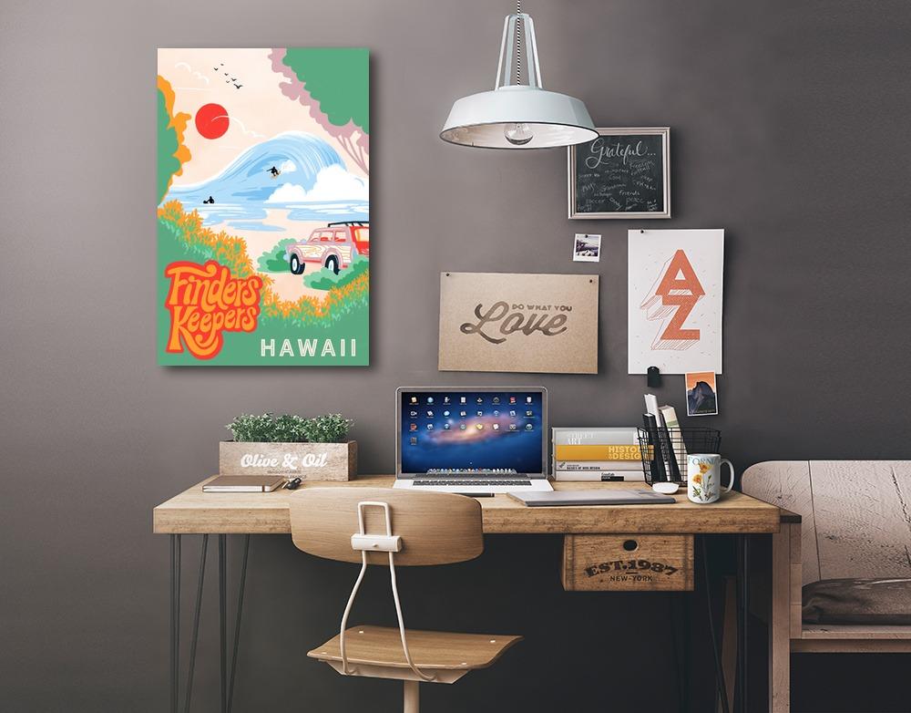 Hawaii, Secret Surf Spot Collection, Surf Scene At The Beach, Finders Keepers, Lantern Press Artwork, Stretched Canvas Canvas Lantern Press 