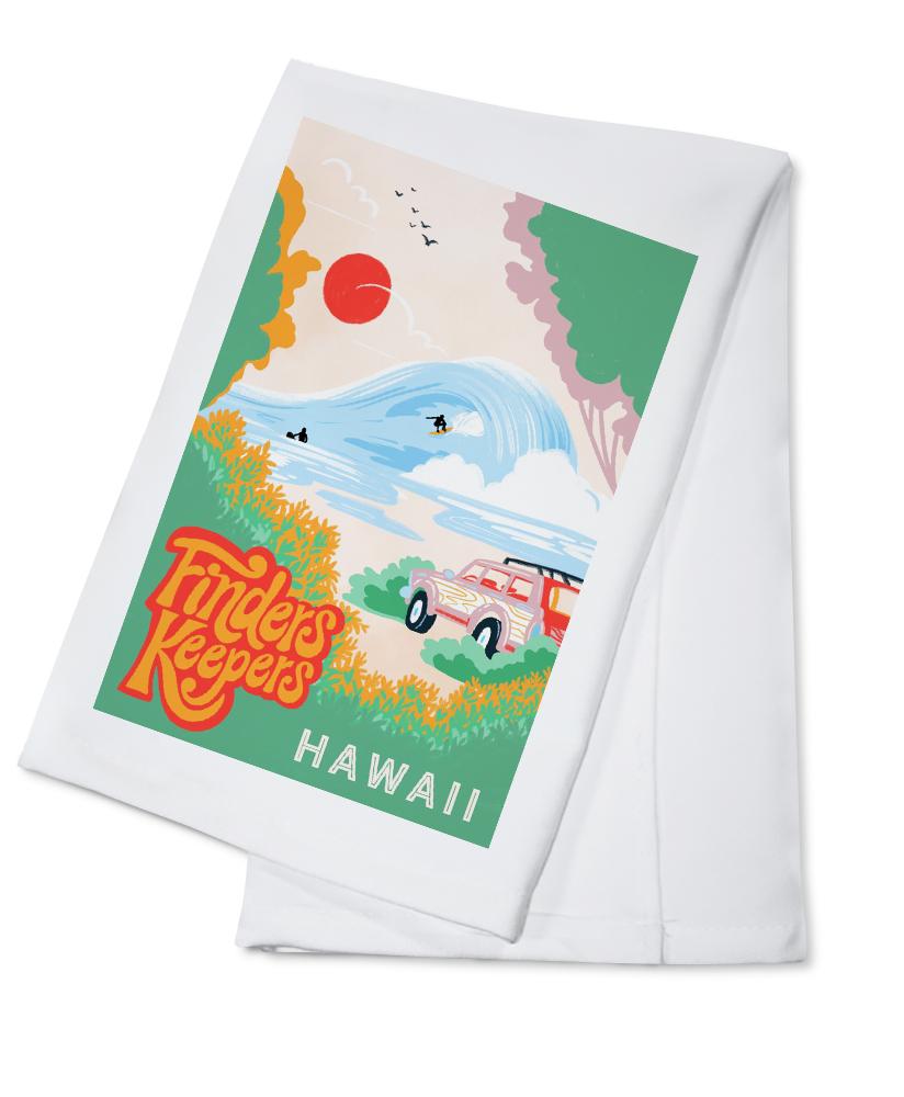 Hawaii, Secret Surf Spot Collection, Surf Scene At The Beach, Finders Keepers, Lantern Press Artwork, Towels and Aprons Kitchen Lantern Press Cotton Towel 