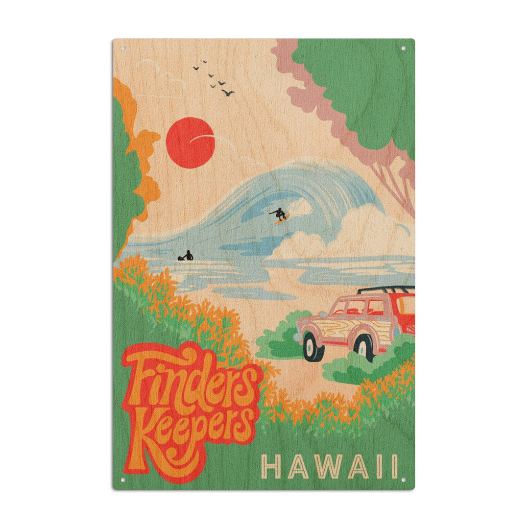 Hawaii, Secret Surf Spot Collection, Surf Scene At The Beach, Finders Keepers, Lantern Press Artwork, Wood Signs and Postcards Wood Lantern Press 10 x 15 Wood Sign 