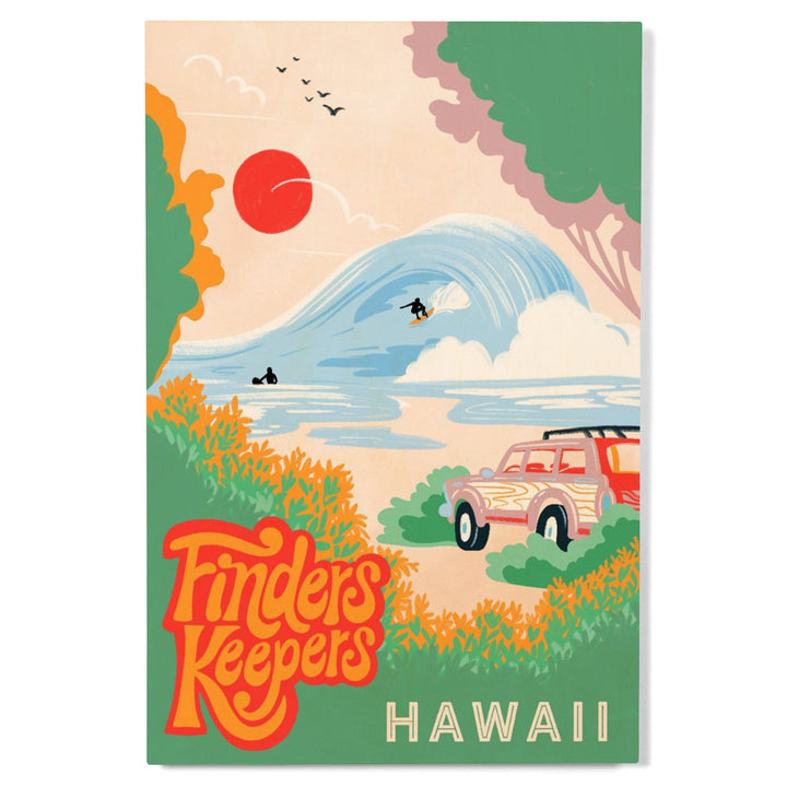 Hawaii, Secret Surf Spot Collection, Surf Scene At The Beach, Finders Keepers, Lantern Press Artwork, Wood Signs and Postcards Wood Lantern Press 