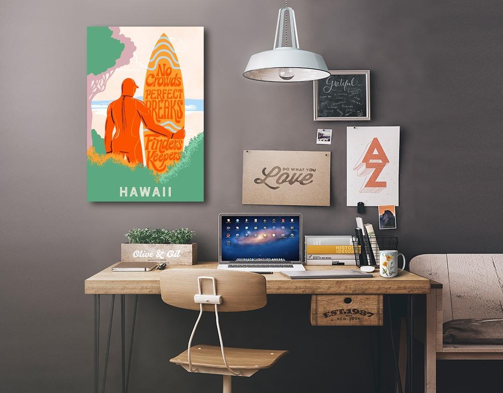 Hawaii, Secret Surf Spot Collection, Surfer at the Beach, No Crowds, Perfect Breaks, Finders Keepers, Lantern Press Artwork, Stretched Canvas Canvas Lantern Press 