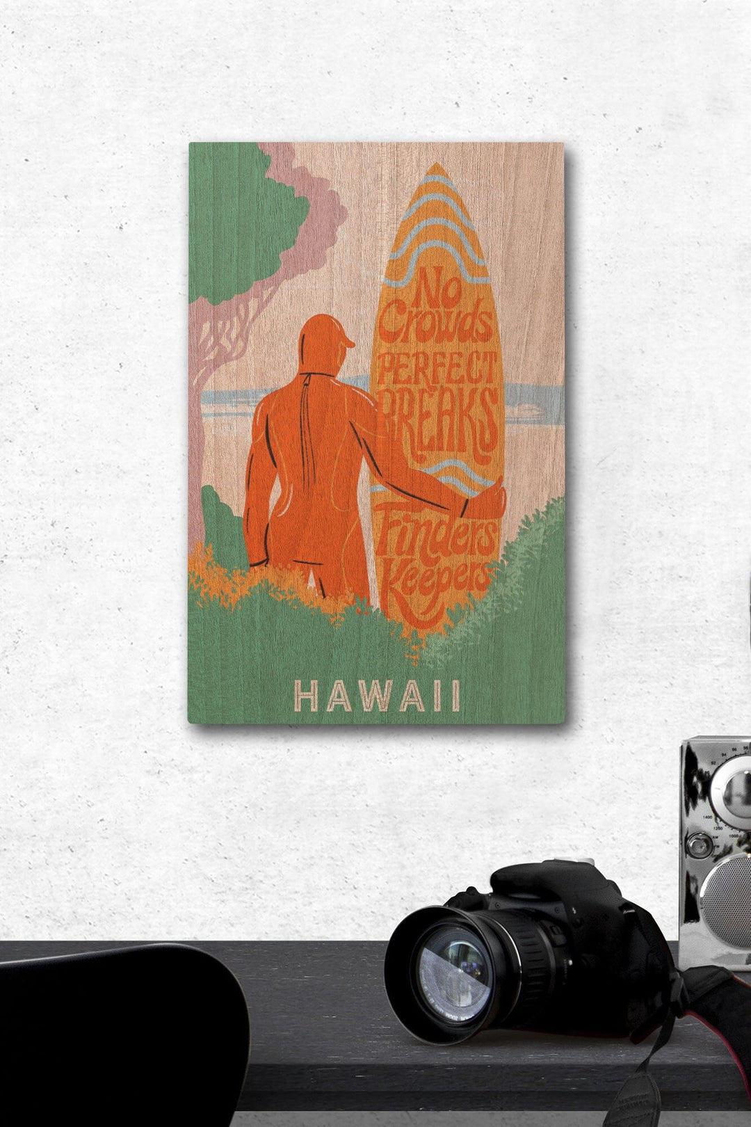 Hawaii, Secret Surf Spot Collection, Surfer at the Beach, No Crowds, Perfect Breaks, Finders Keepers, Lantern Press Artwork, Wood Signs and Postcards Wood Lantern Press 12 x 18 Wood Gallery Print 