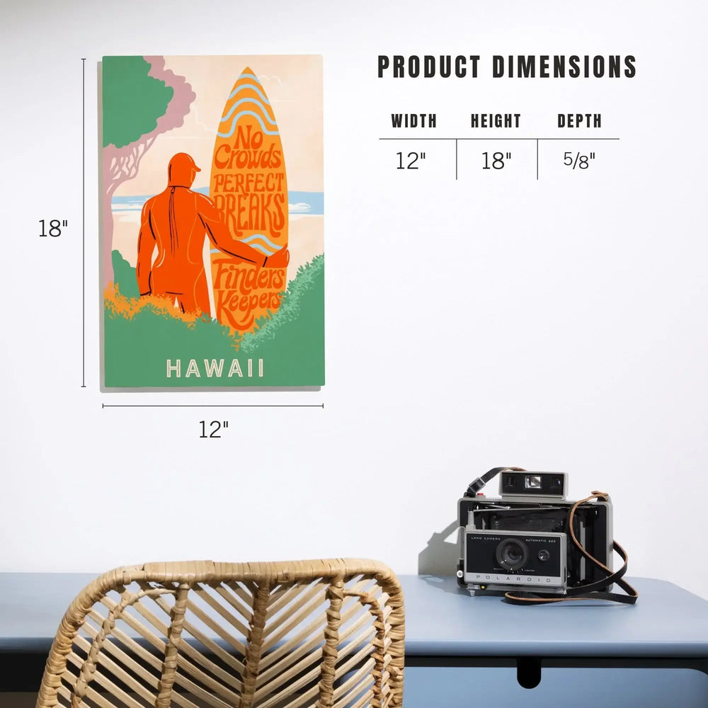 Hawaii, Secret Surf Spot Collection, Surfer at the Beach, No Crowds, Perfect Breaks, Finders Keepers, Lantern Press Artwork, Wood Signs and Postcards - Lantern Press