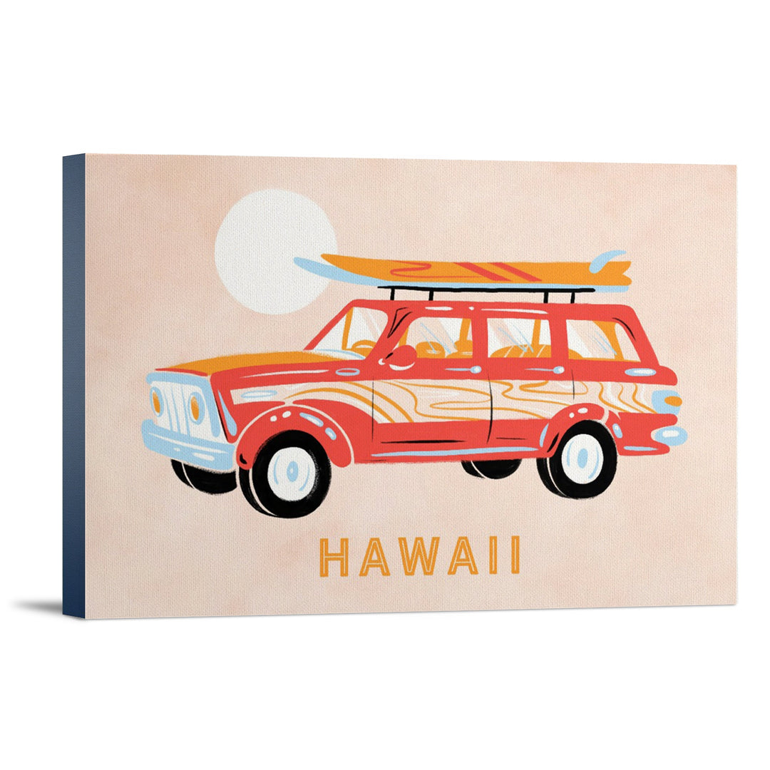 Hawaii, Secret Surf Spot Collection, Woody Wagon and Surfboards, Lantern Press Artwork, Stretched Canvas Canvas Lantern Press 12x18 Stretched Canvas 