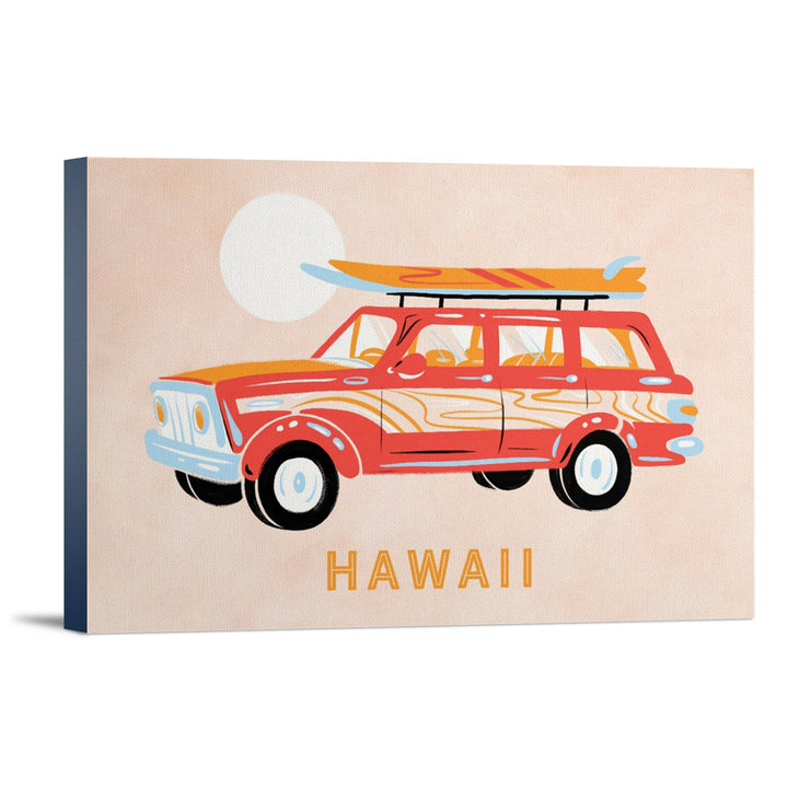 Hawaii, Secret Surf Spot Collection, Woody Wagon and Surfboards, Lantern Press Artwork, Stretched Canvas Canvas Lantern Press 16x24 Stretched Canvas 