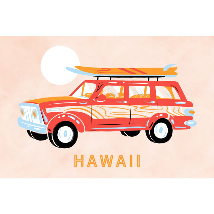 Hawaii, Secret Surf Spot Collection, Woody Wagon and Surfboards, Lantern Press Artwork, Stretched Canvas Canvas Lantern Press 