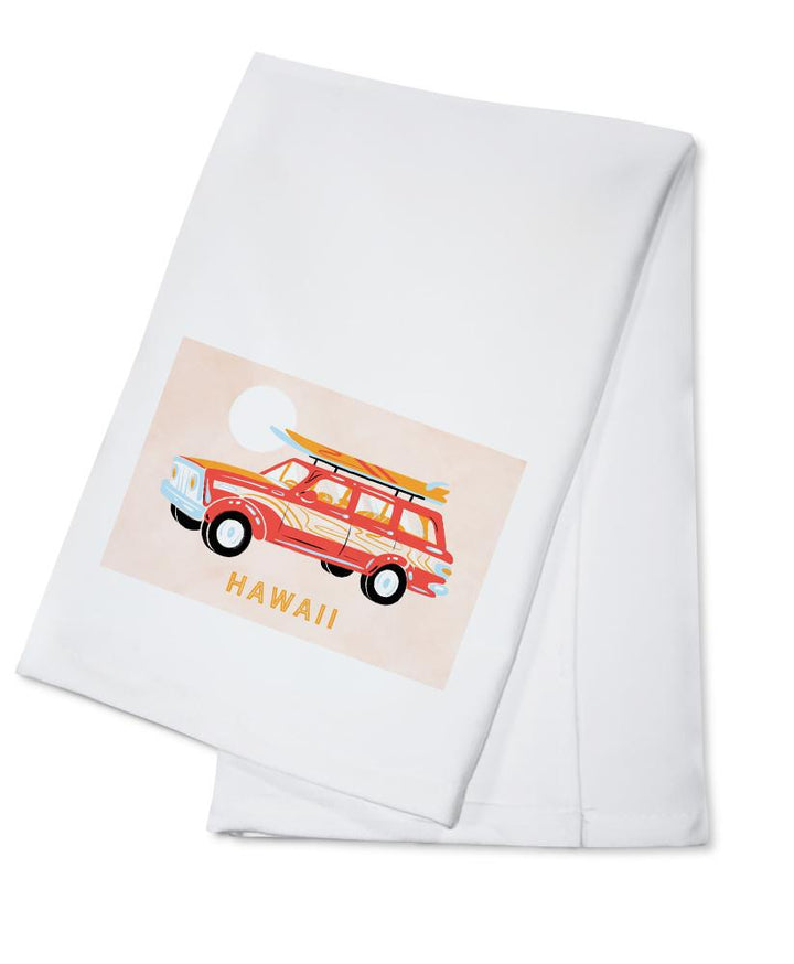 Hawaii, Secret Surf Spot Collection, Woody Wagon and Surfboards, Lantern Press Artwork, Towels and Aprons Kitchen Lantern Press Cotton Towel 