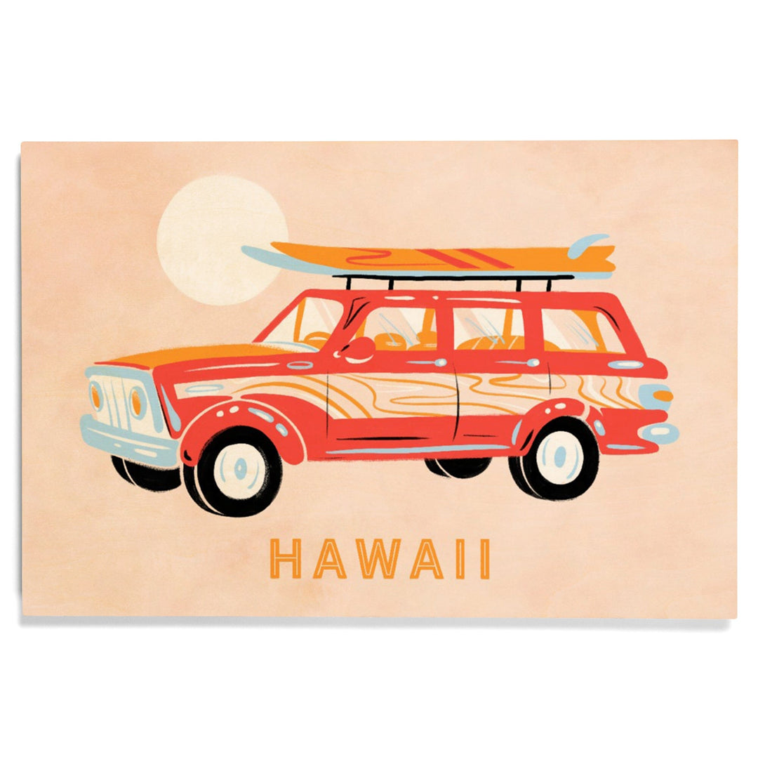 Hawaii, Secret Surf Spot Collection, Woody Wagon and Surfboards, Lantern Press Artwork, Wood Signs and Postcards Wood Lantern Press 