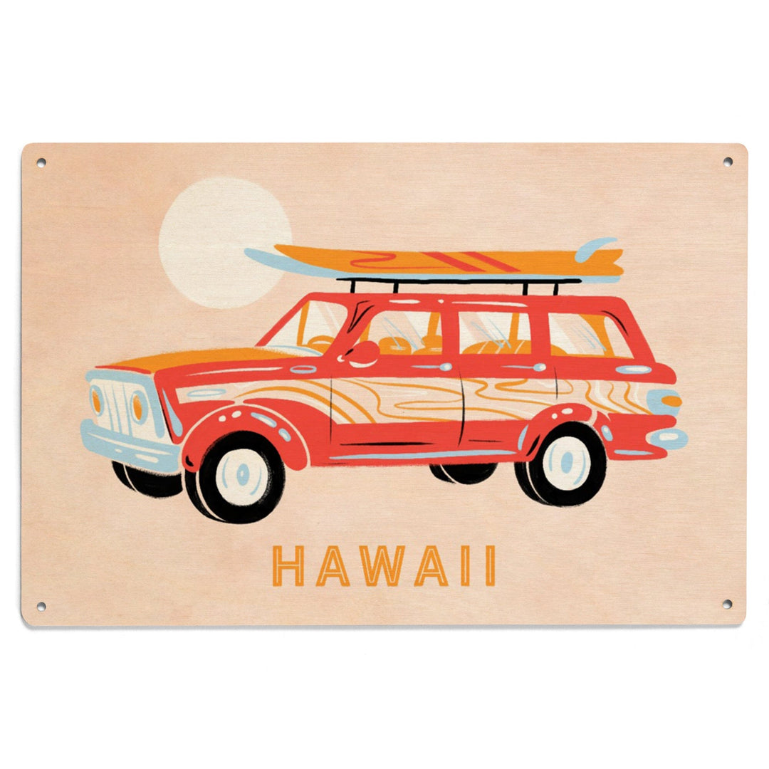 Hawaii, Secret Surf Spot Collection, Woody Wagon and Surfboards, Lantern Press Artwork, Wood Signs and Postcards Wood Lantern Press 
