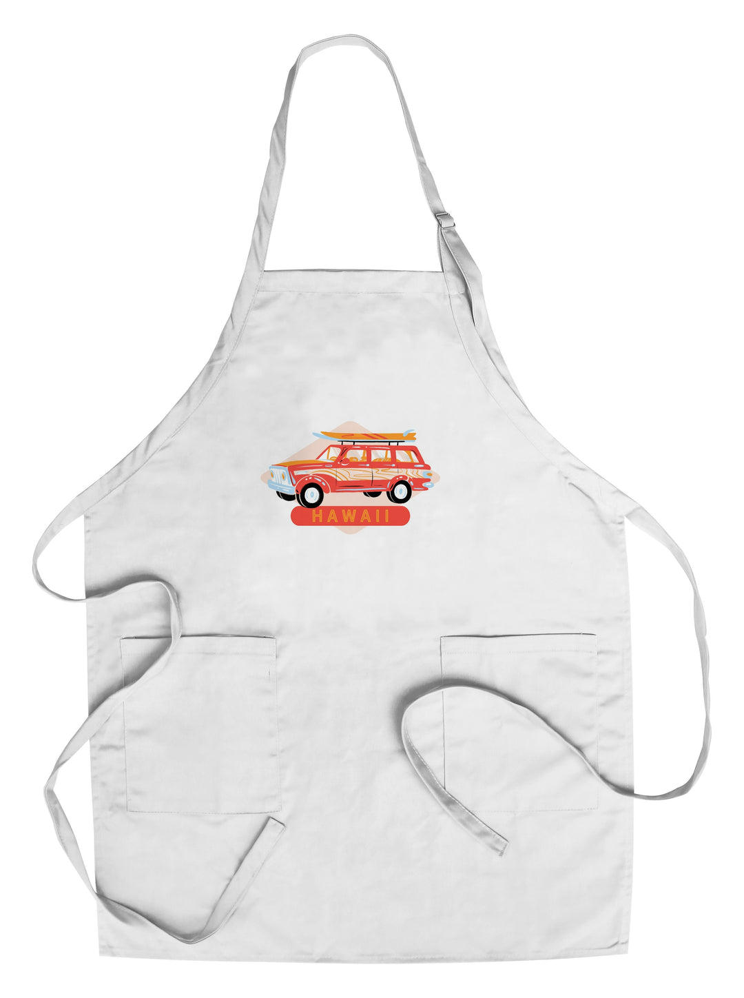 Hawaii, Secret Surf Spot, Woody Wagon with Surfboards, Contour, Lantern Press Artwork, Towels and Aprons Kitchen Lantern Press Chef's Apron 