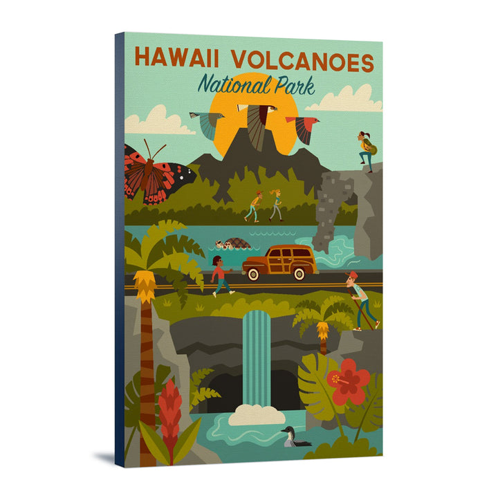 Hawaii Volcanoes National Park, Hawaii, Geometric National Park Series, Lantern Press Artwork, Stretched Canvas Canvas Lantern Press 12x18 Stretched Canvas 