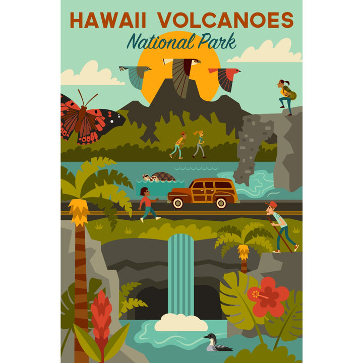 Hawaii Volcanoes National Park, Hawaii, Geometric National Park Series, Lantern Press Artwork, Stretched Canvas Canvas Lantern Press 