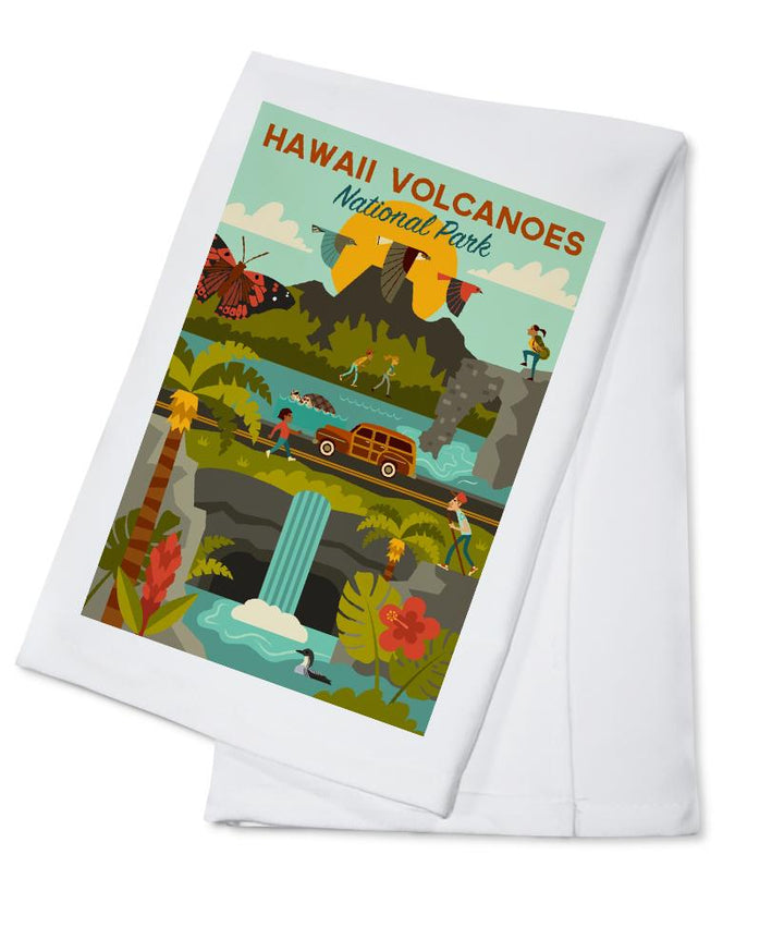 Hawaii Volcanoes National Park, Hawaii, Geometric National Park Series, Lantern Press Artwork, Towels and Aprons Kitchen Lantern Press Cotton Towel 