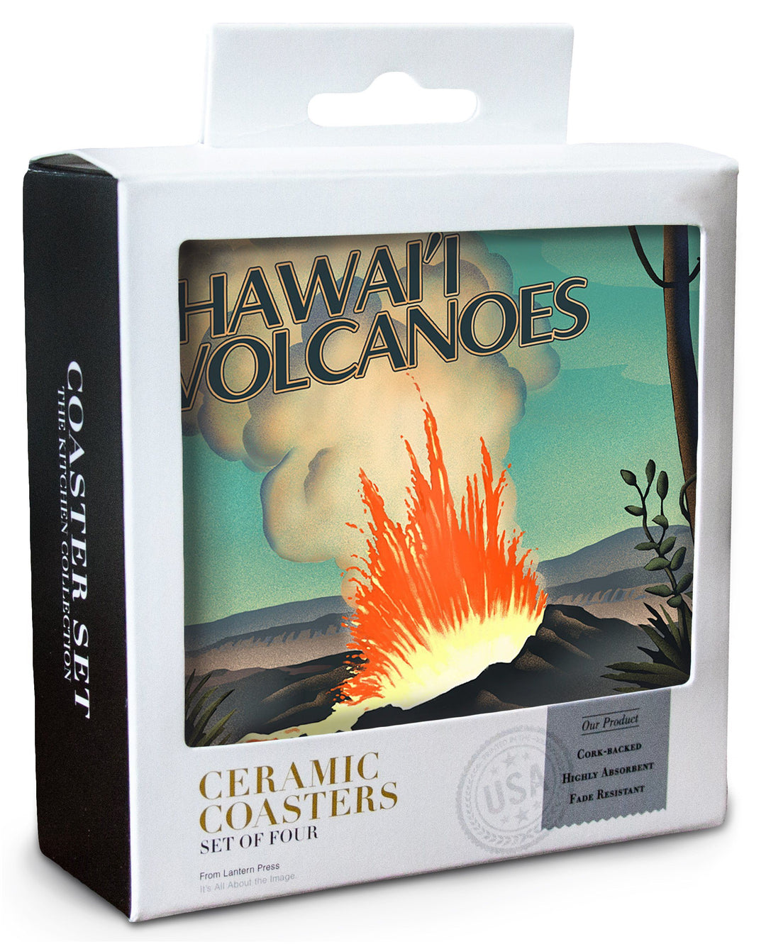 Hawaii Volcanoes National Park, Lithograph National Park Series, Lantern Press Artwork, Coaster Set Coasters Lantern Press 