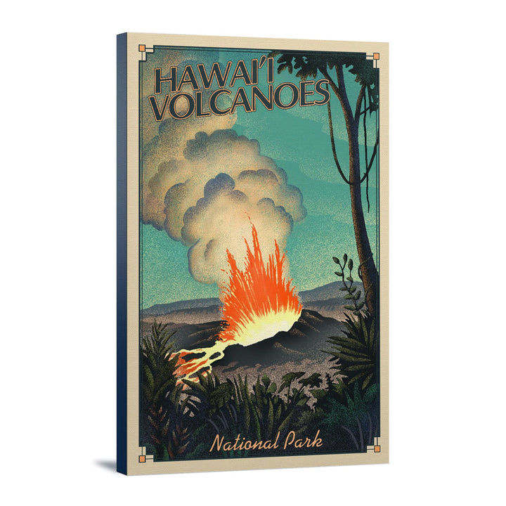 Hawaii Volcanoes National Park, Lithograph National Park Series, Lantern Press Artwork, Stretched Canvas Canvas Lantern Press 12x18 Stretched Canvas 