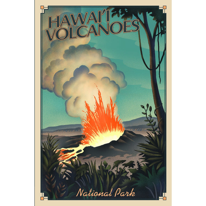 Hawaii Volcanoes National Park, Lithograph National Park Series, Lantern Press Artwork, Towels and Aprons Kitchen Lantern Press 
