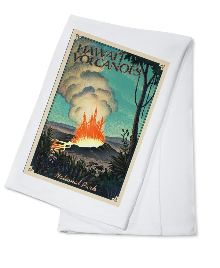 Hawaii Volcanoes National Park, Lithograph National Park Series, Lantern Press Artwork, Towels and Aprons Kitchen Lantern Press Cotton Towel 