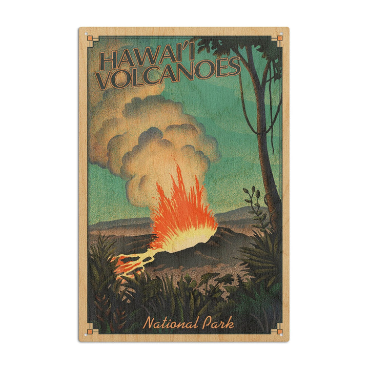 Hawaii Volcanoes National Park, Lithograph National Park Series, Lantern Press Artwork, Wood Signs and Postcards Wood Lantern Press 6x9 Wood Sign 