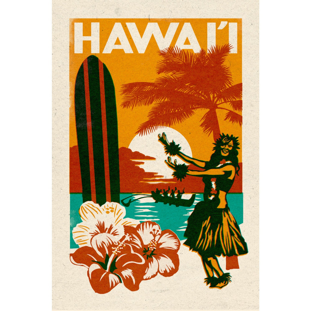 Hawai'i, Woodblock, Lantern Press Artwork, Stretched Canvas Canvas Lantern Press 