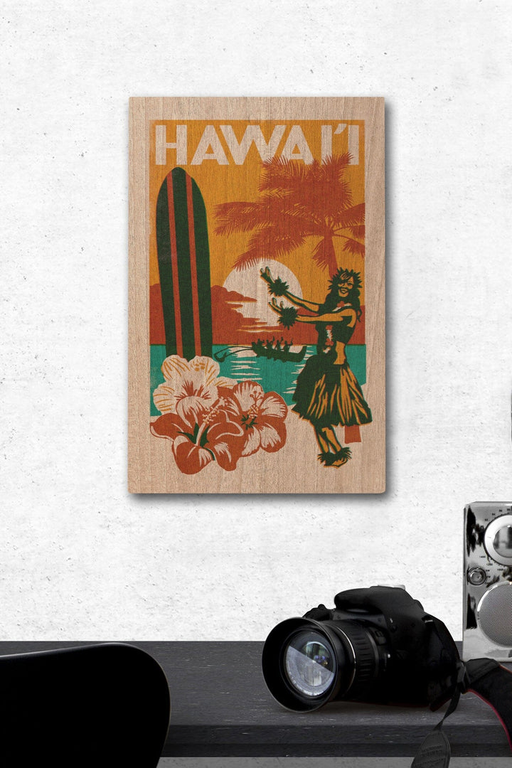 Hawai'i, Woodblock, Lantern Press Artwork, Wood Signs and Postcards Wood Lantern Press 12 x 18 Wood Gallery Print 