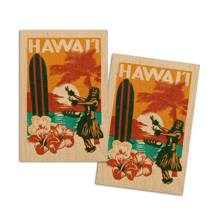 Hawai'i, Woodblock, Lantern Press Artwork, Wood Signs and Postcards Wood Lantern Press 4x6 Wood Postcard Set 