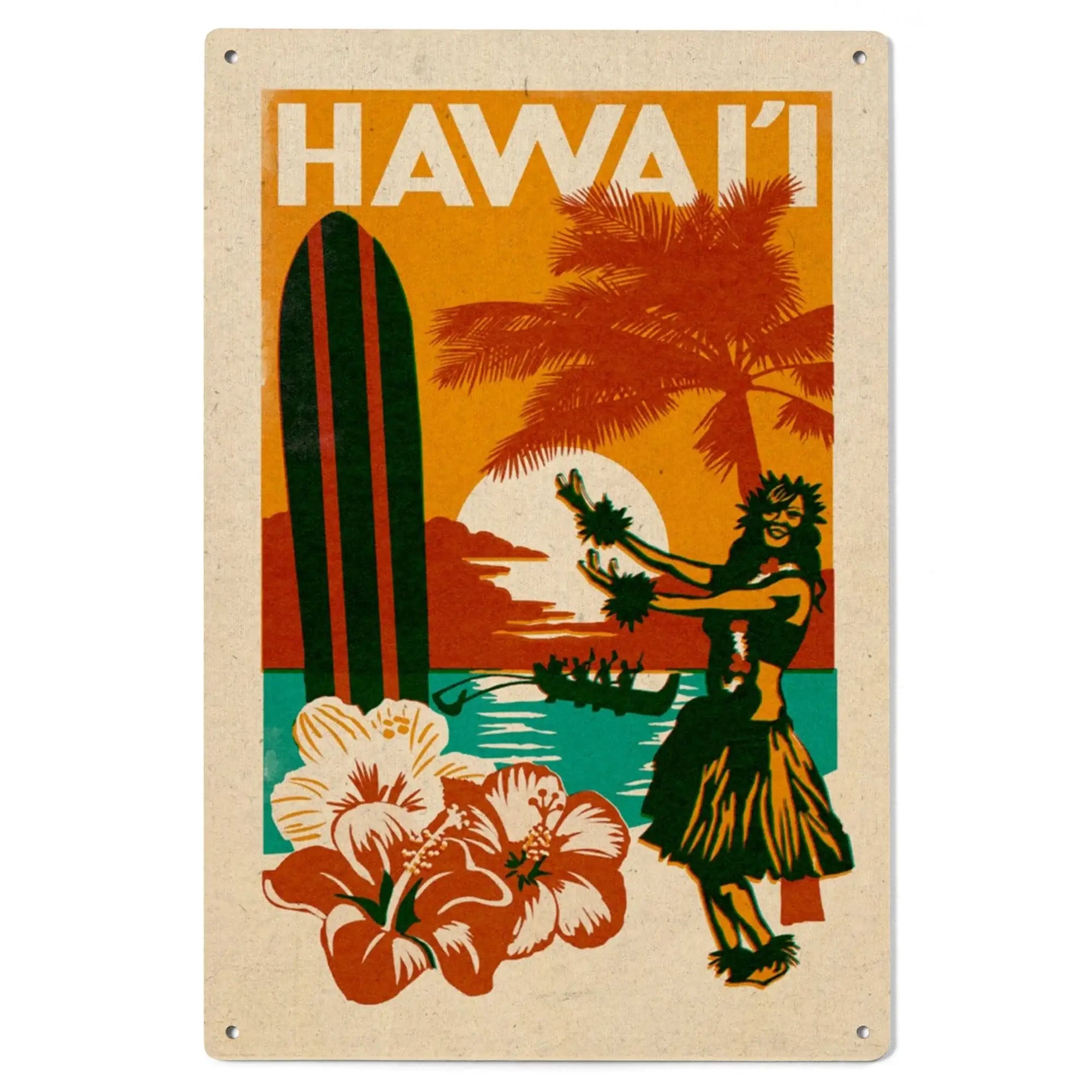 Hawai'i, Woodblock, Lantern Press Artwork wood signs and postcards