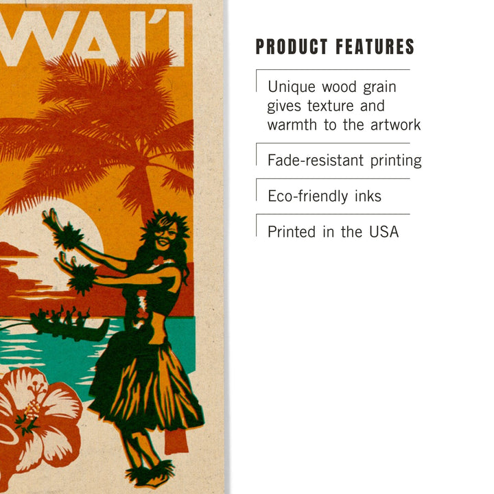 Hawai'i, Woodblock, Lantern Press Artwork, Wood Signs and Postcards Wood Lantern Press 