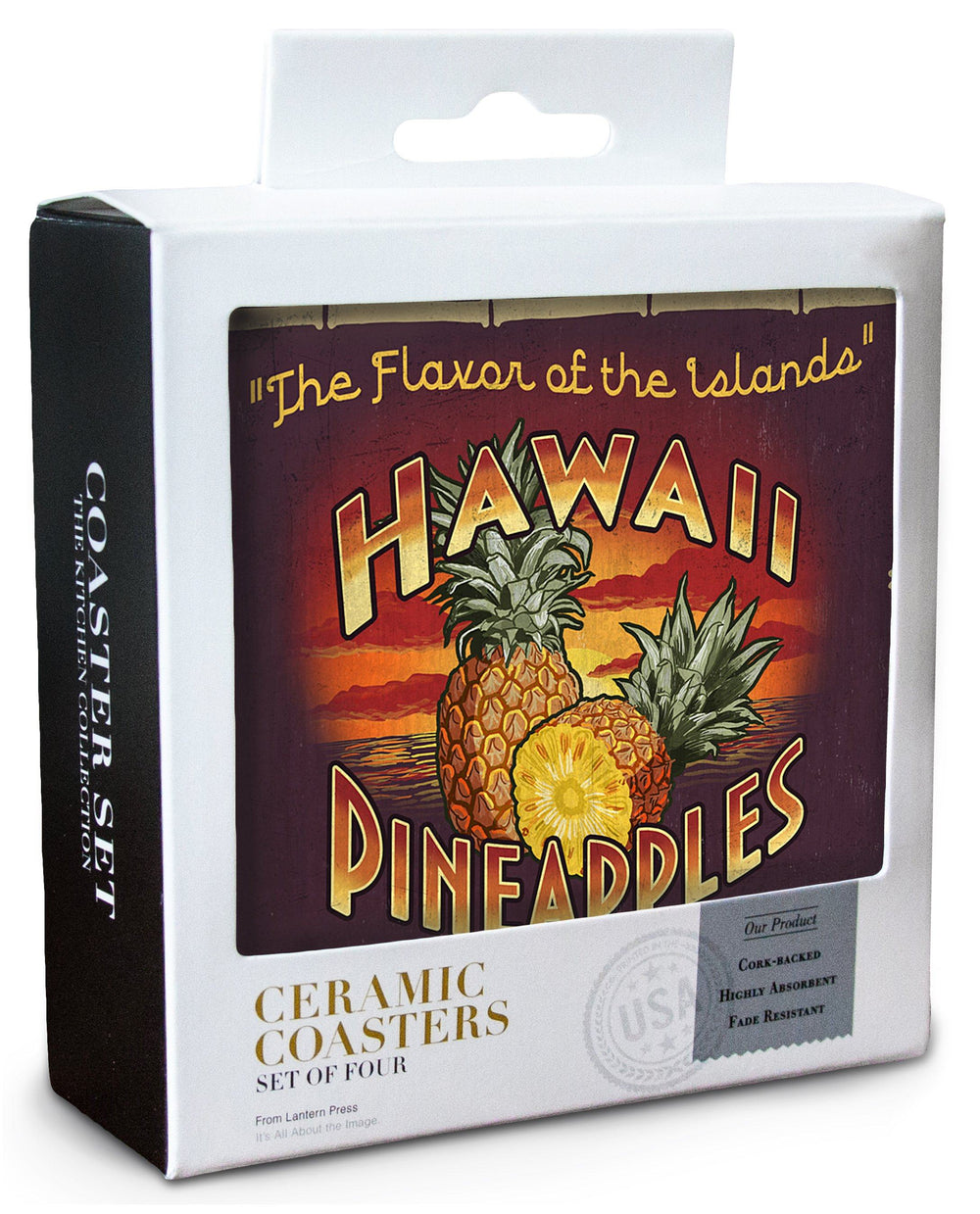 Hawaiian Pineapple Vintage Sign, Lantern Press Artwork, Coaster Set Coasters Lantern Press 