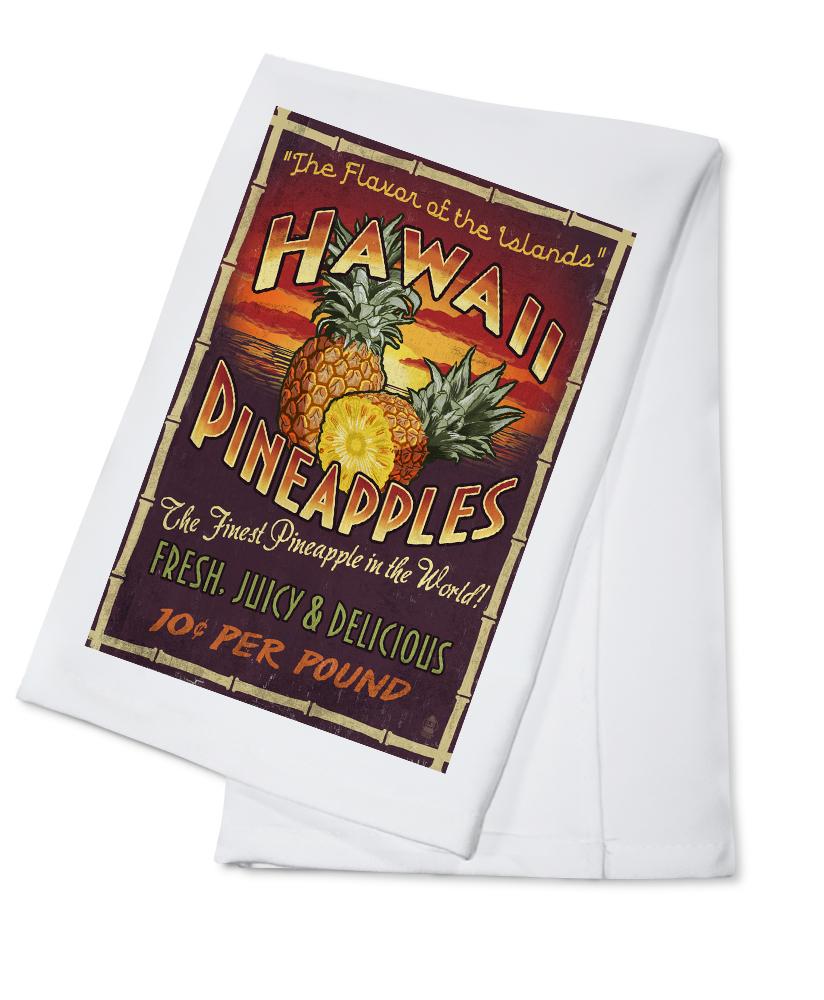Hawaiian Pineapple Vintage Sign, Lantern Press Artwork, Towels and Aprons Kitchen Lantern Press Cotton Towel 